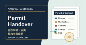 名古屋・愛知の中小企業M&Aコラム「名古屋・愛知の中小企業M&Aで許認可・届出・契約名義変更をどう引き継ぐか 会社売却前に整える行政手続と事業継続の実務」のアイキャッチ画像