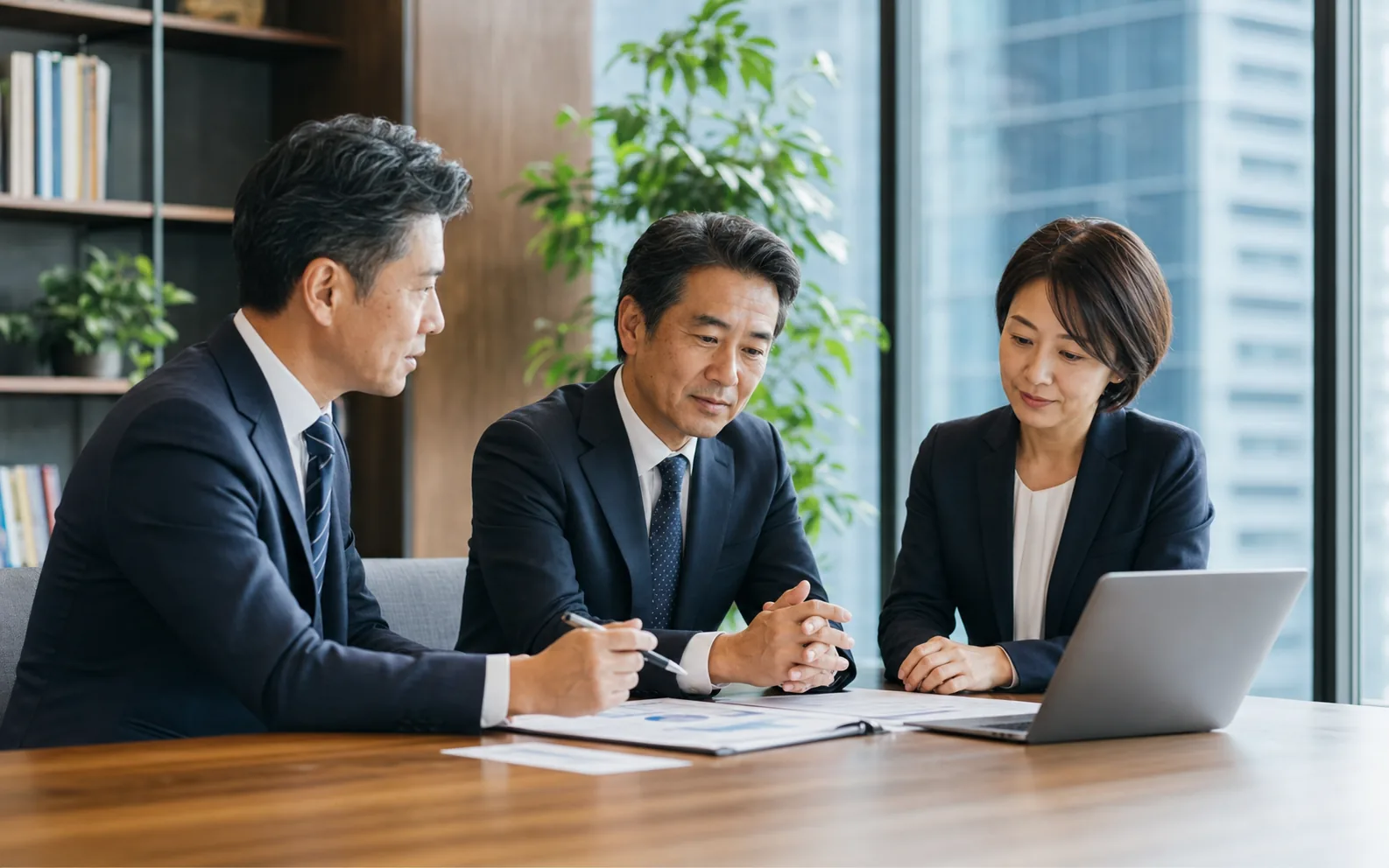名古屋の会社売却について経営者とアドバイザーが相談する様子